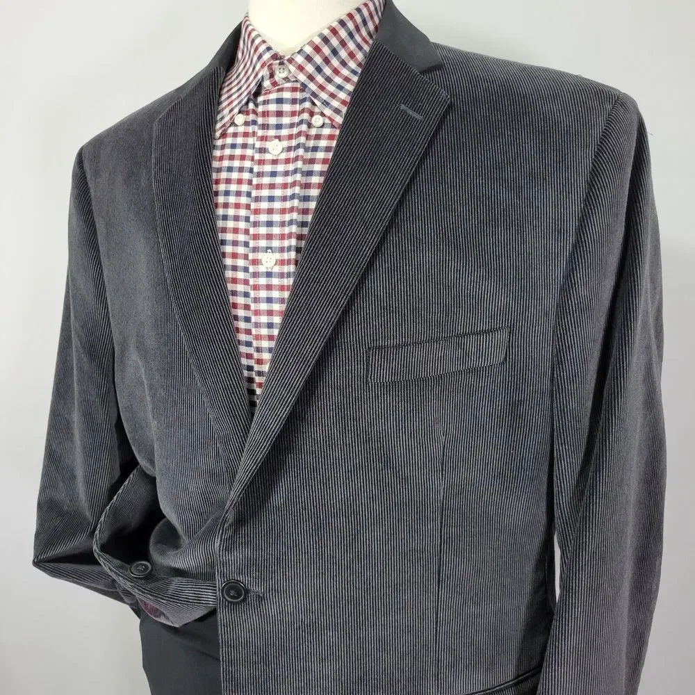 Van Heusen Studio Men's Sport Coat Blazer Two Button DK Gray Corduroy Cotton 48R
